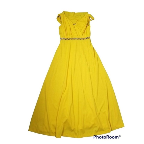 Vintage Sequined Yellow Sleeveless Maxi Dress Women's Size 16 - Picture 5 of 12